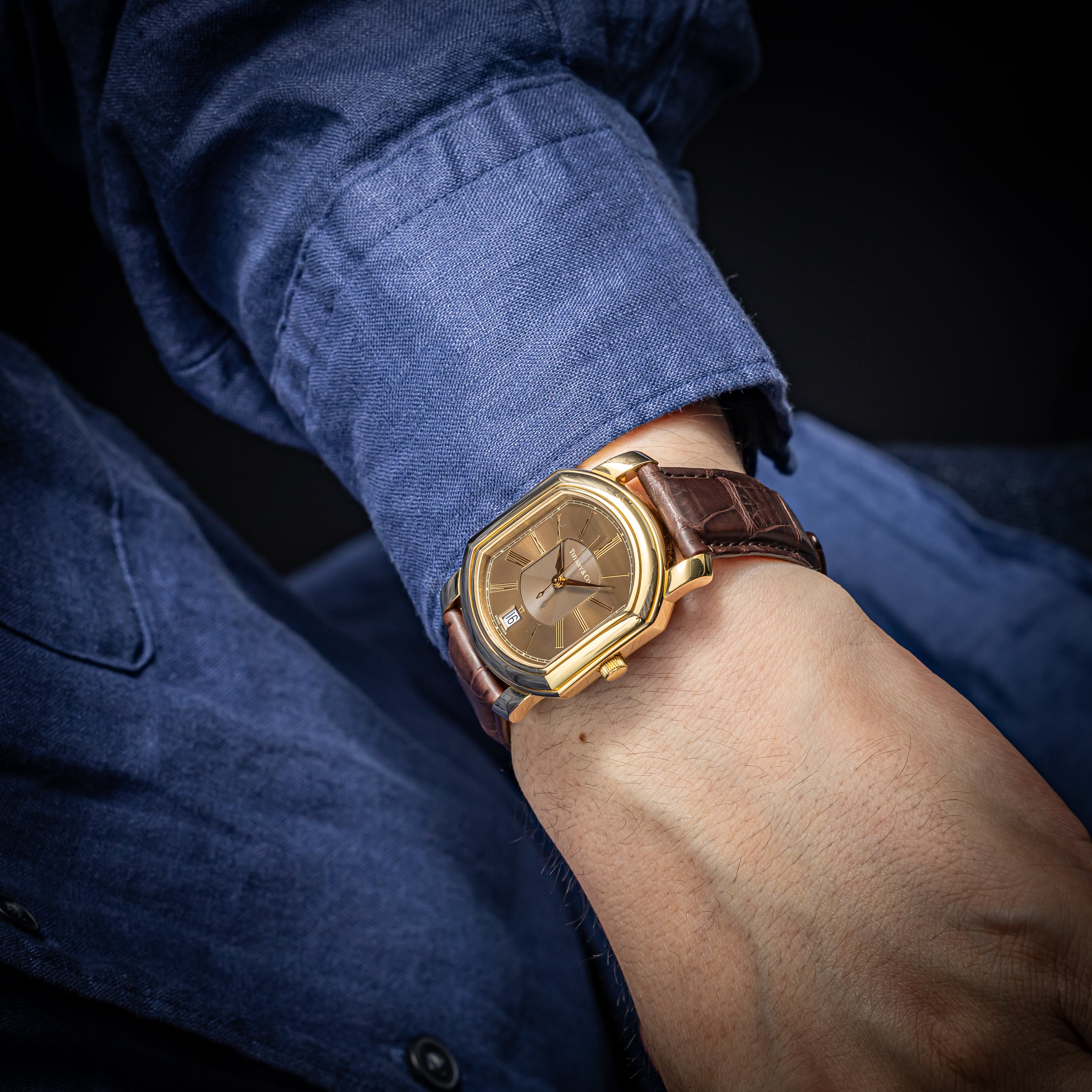 ティファニー マーククーペ 18金無垢 2003年製 クロノメーター自動巻き 純正18金無垢尾錠、箱、ギャラ付き