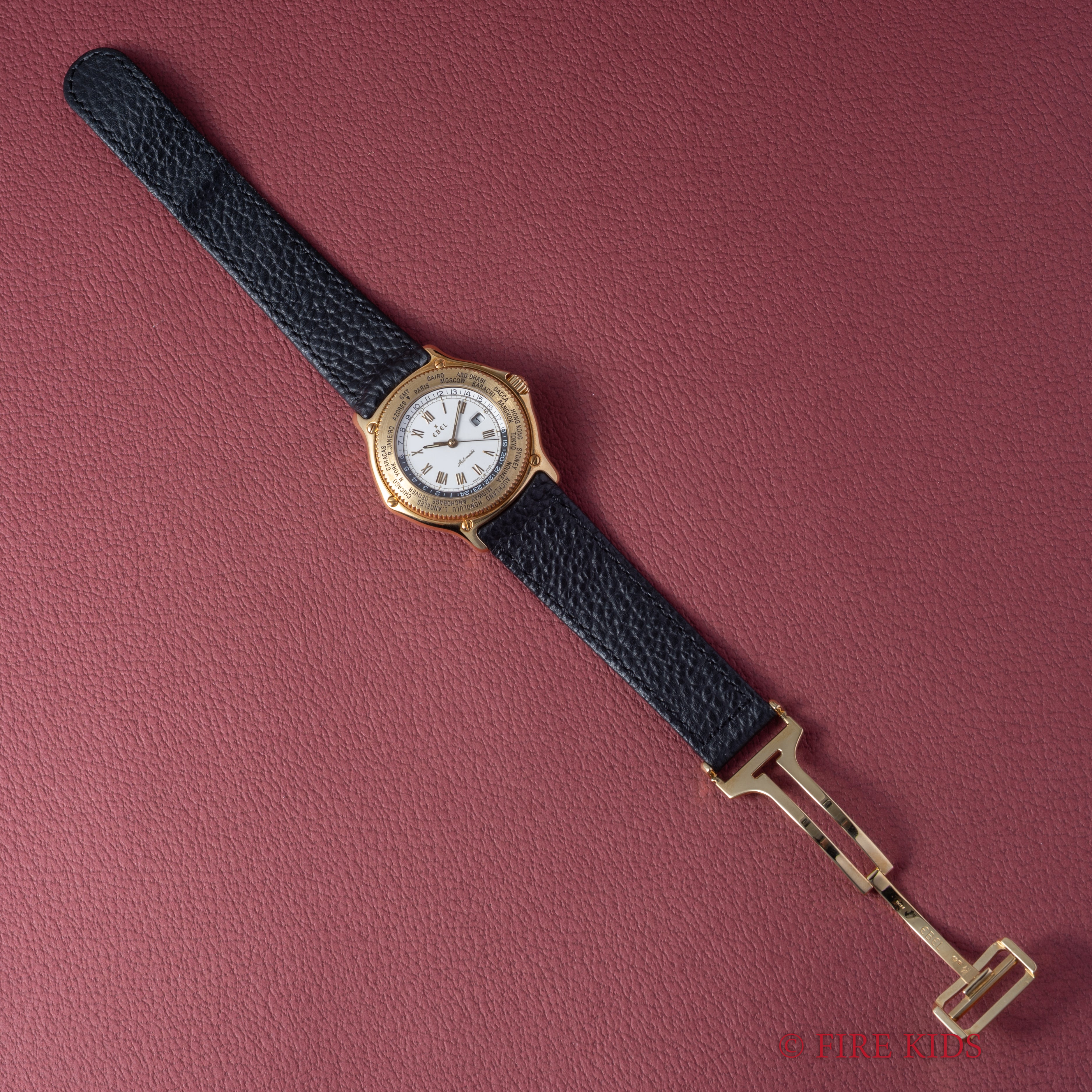 エベル ボイジャー ワールドタイム 自動巻 18金無垢 1993年発行ギャラ付 純正金無垢Dバックル付