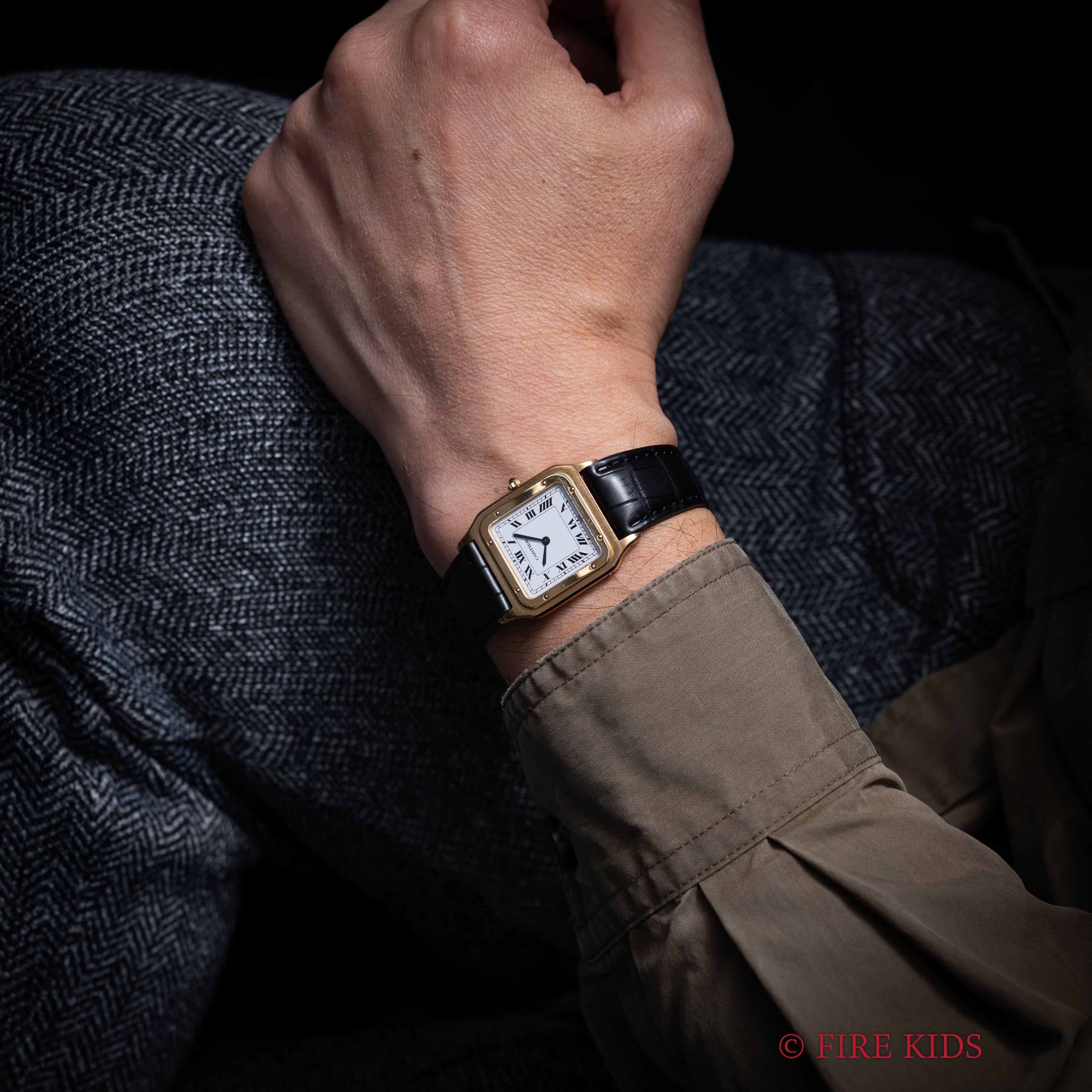 カルティエ 18金無垢サントスデュモン LMサイズ 1980年代製 手巻 PARISダイヤル 18KYG純正尾錠