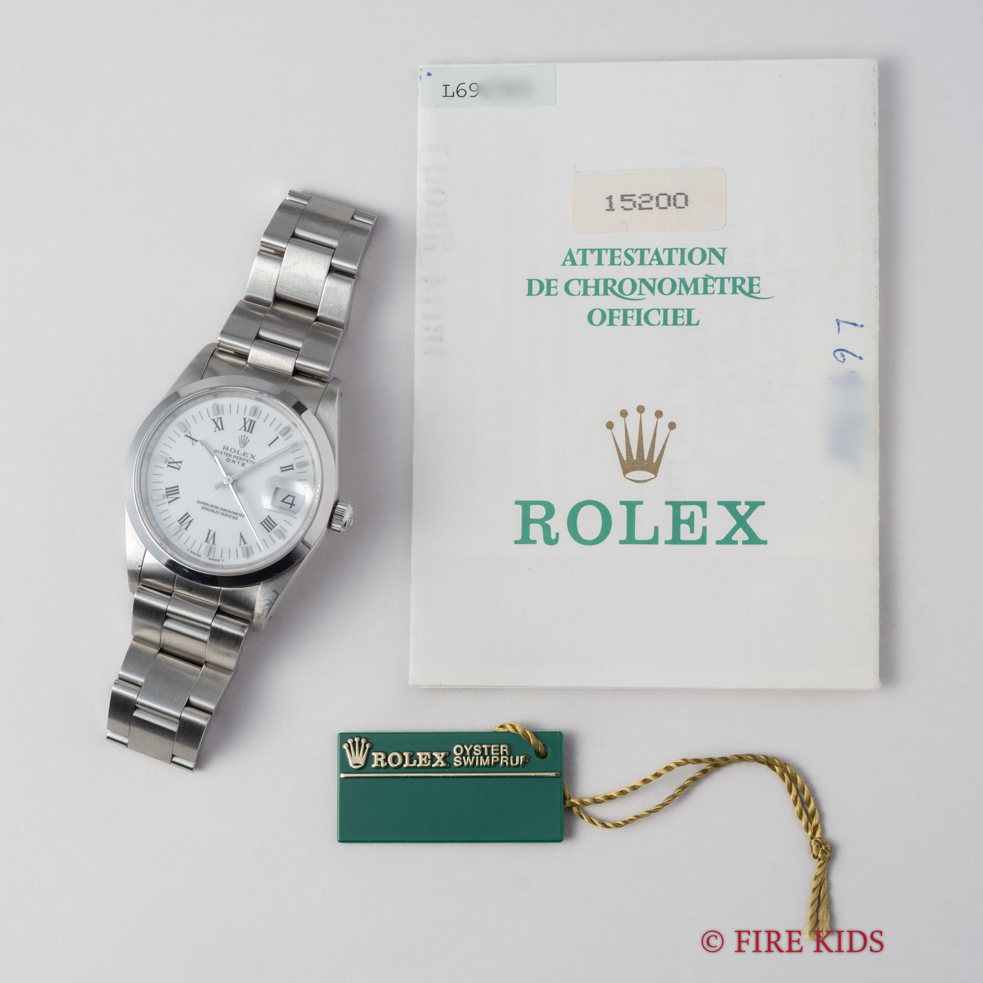 ロレックス 1989~1990年製 ホワイトローマンダイヤル オイスターパーペチュアルデイト Ref.15200 ギャラ、タグ付き