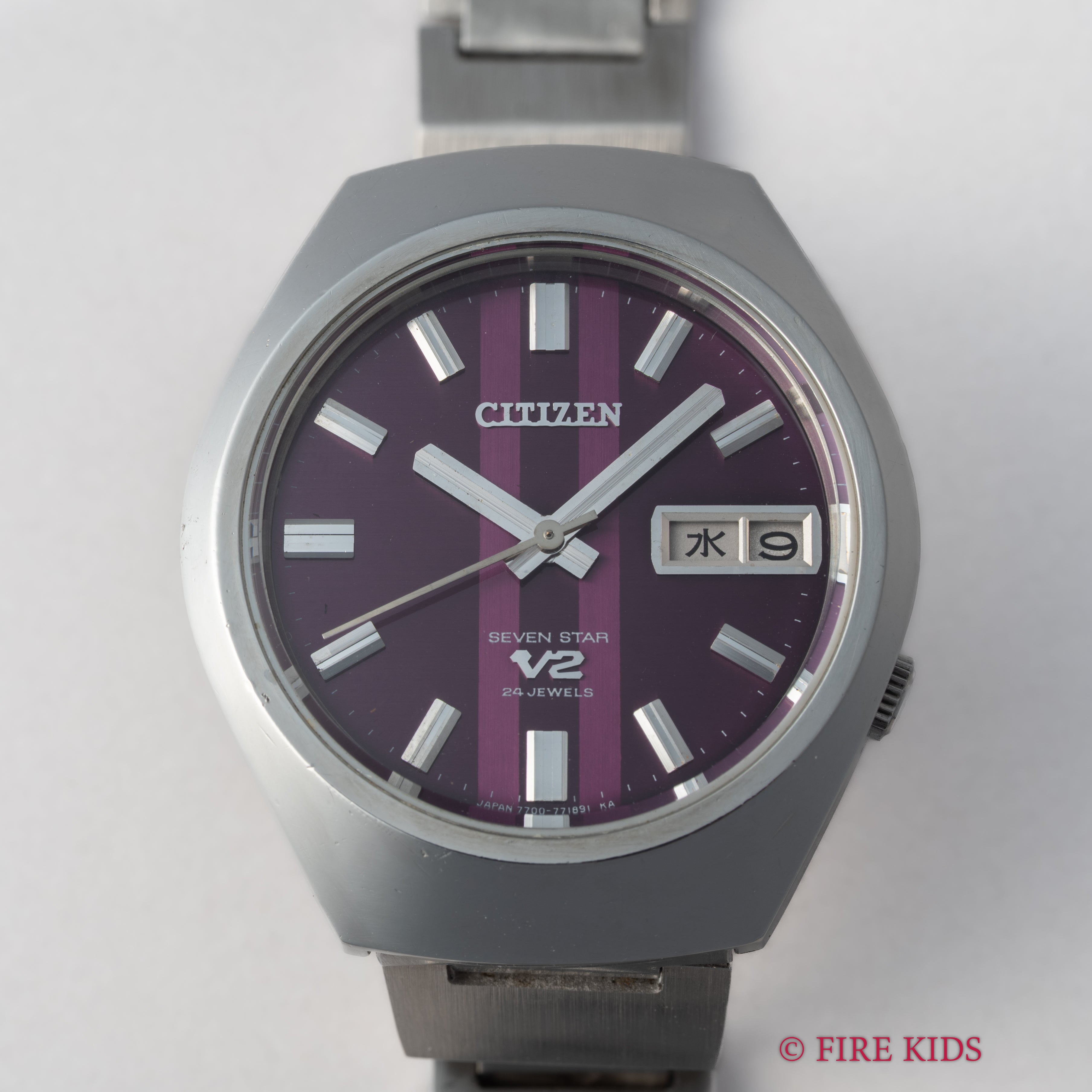 シチズンセブンスター V2 パープルダイヤル 1973年製 デイデイト自動巻 純正ブレス付き