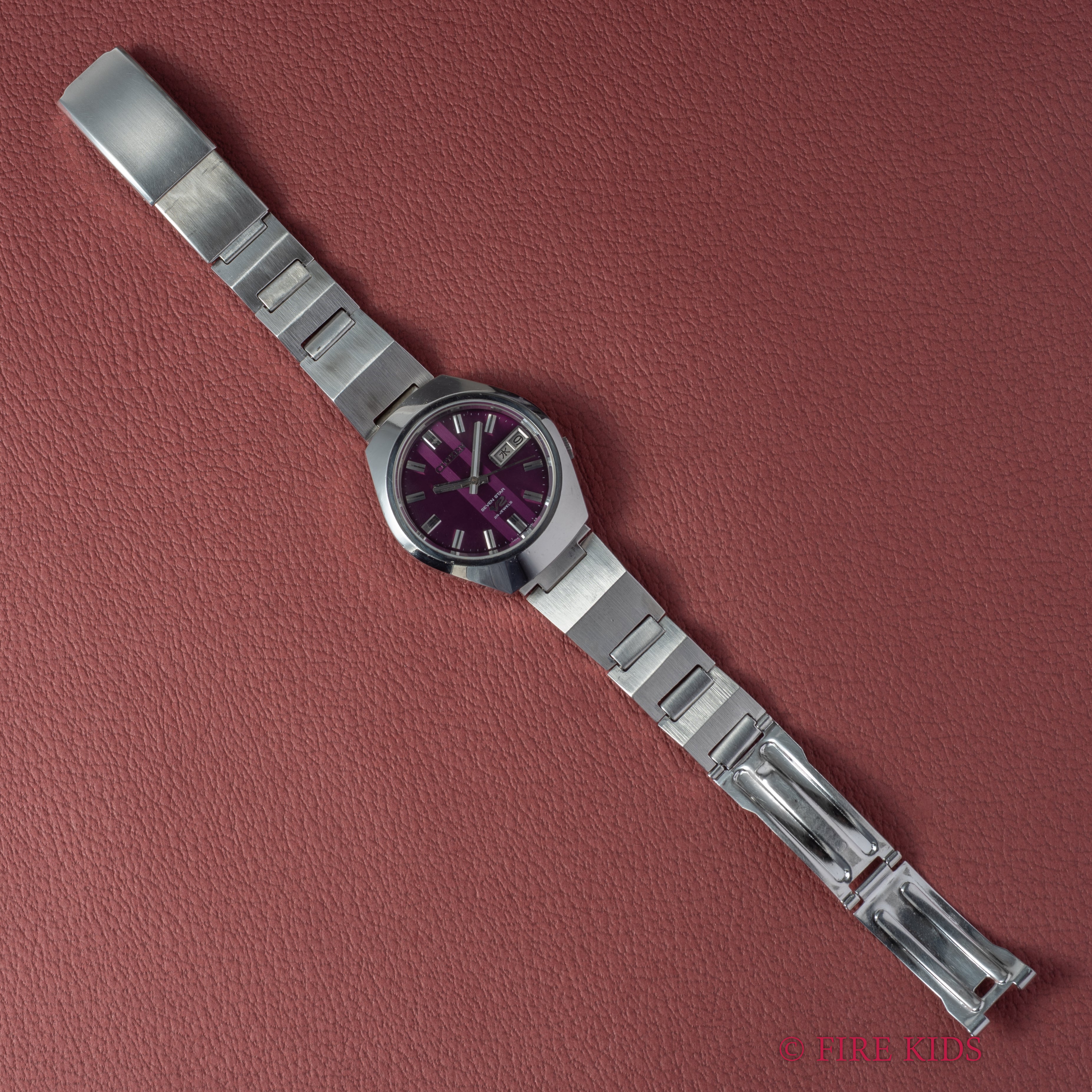 シチズンセブンスター V2 パープルダイヤル 1973年製 デイデイト自動巻 純正ブレス付き