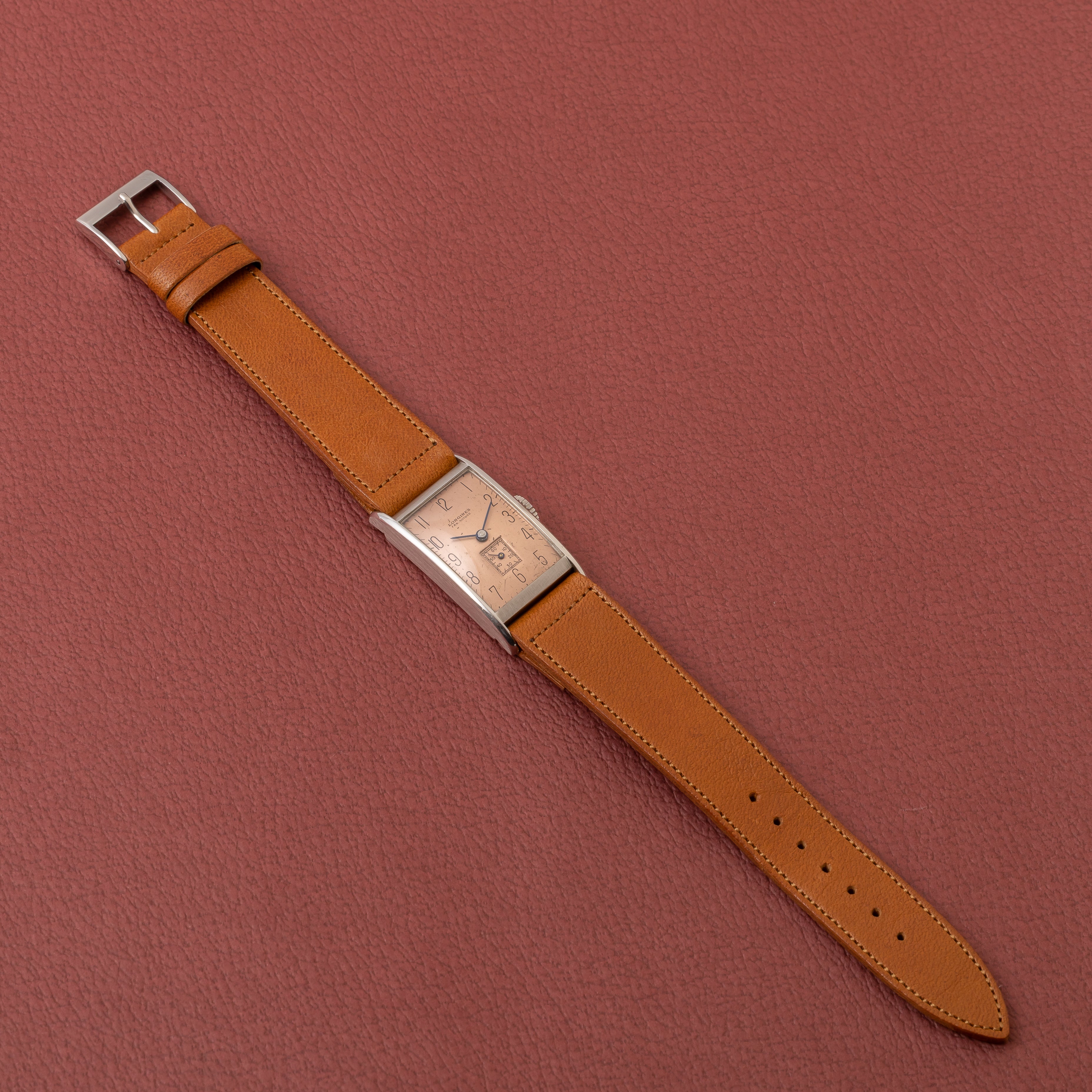 ロンジン レクタンギュラー 手巻き Cal.9L カッパーダイヤル 1940年代 ステイブライトケース