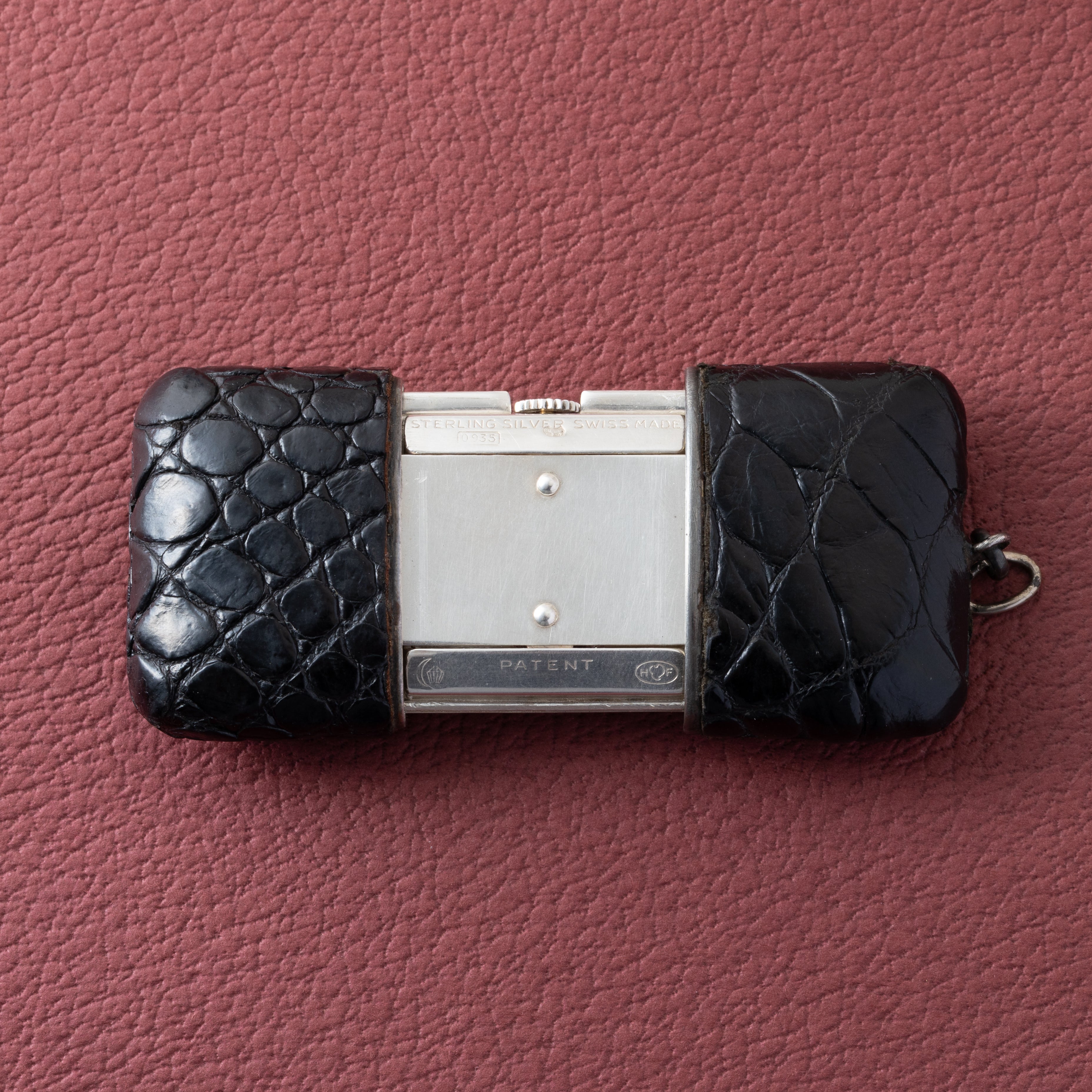 モバード エルメト 銀無垢ケース革巻き トラベルウォッチ 手巻き 1940年代製