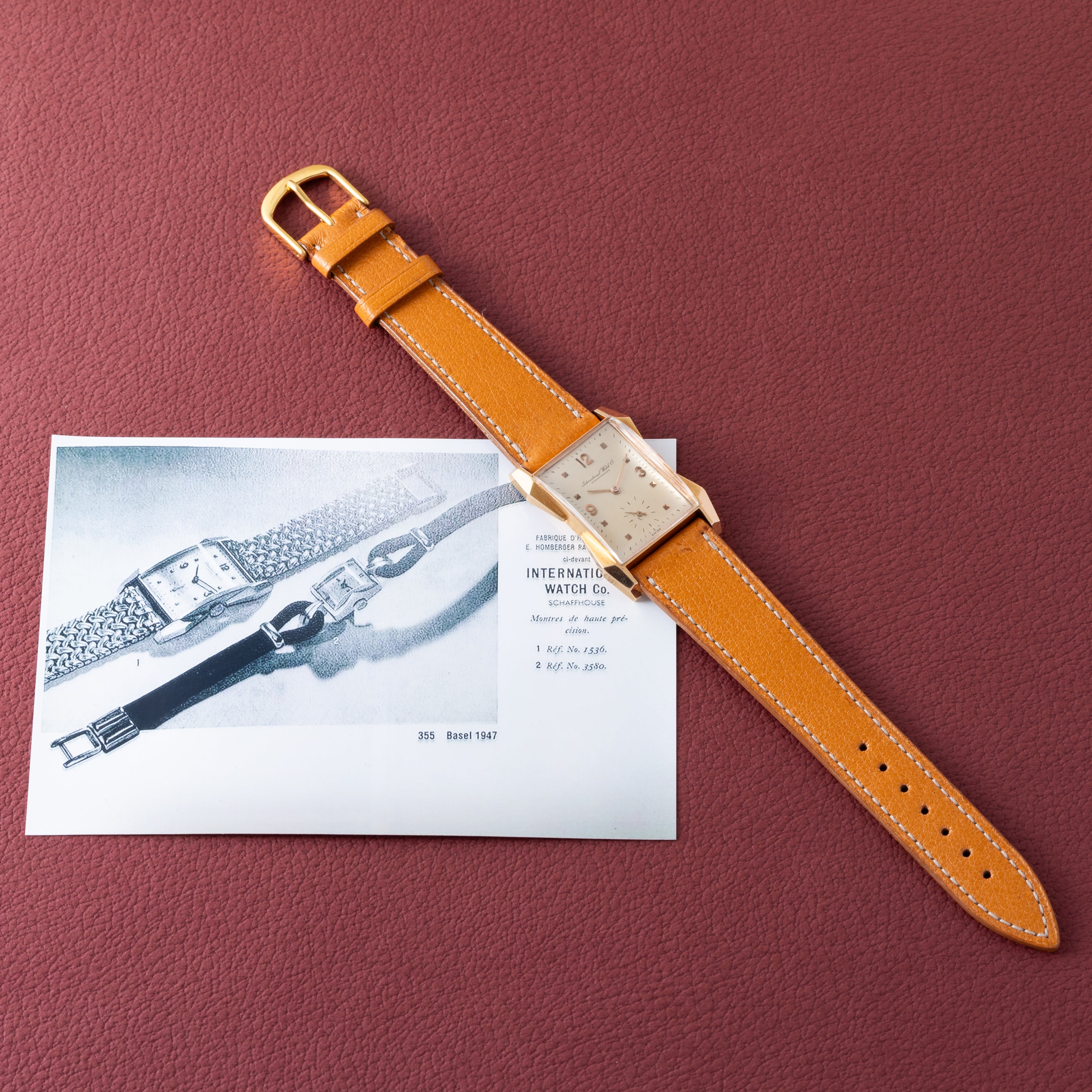 IWC レクタンギュラー 1945年製 18Kピンクゴールド製 箱、広告コピー付き