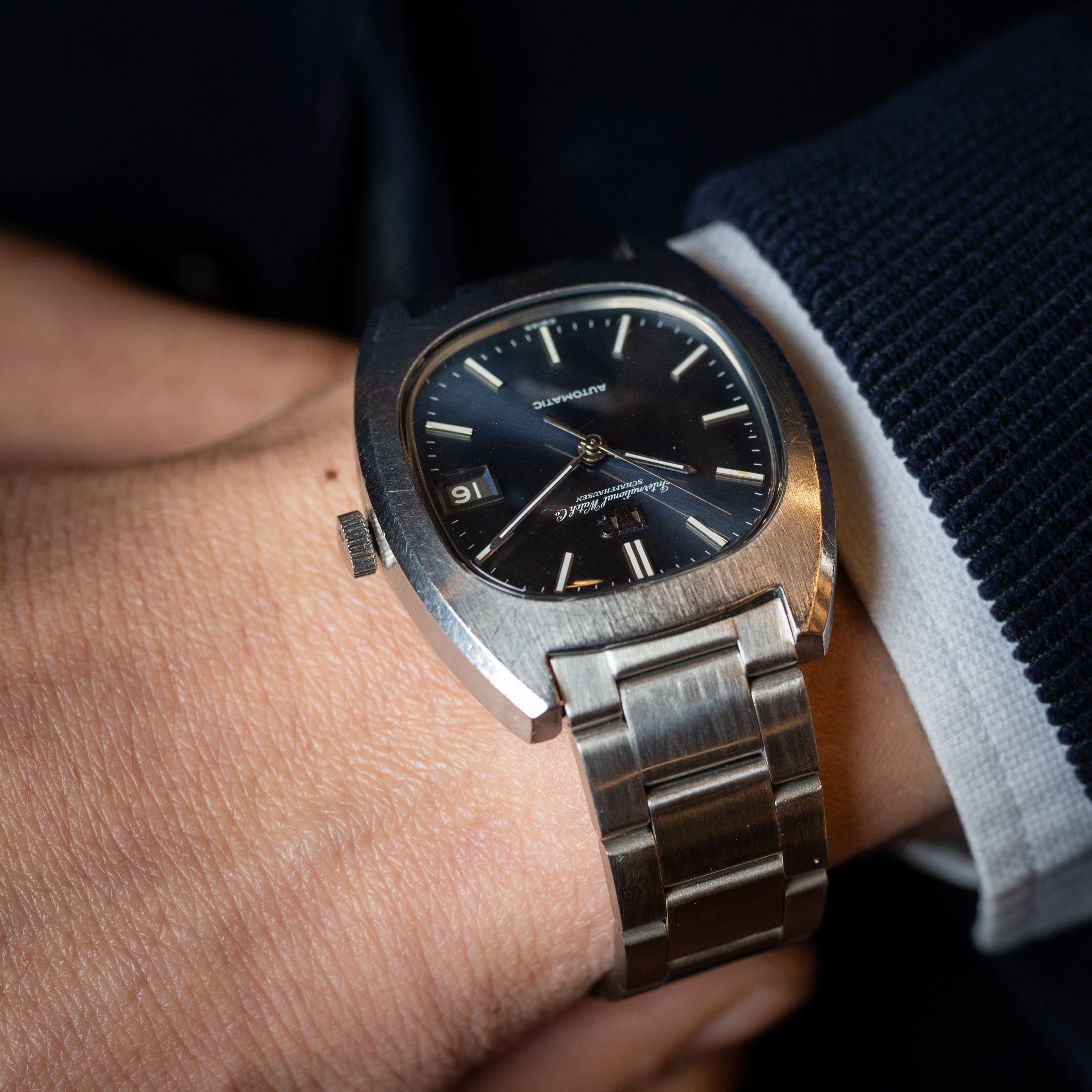 IWC TVスクリーン 1971年製 ブルーダイヤル オートマチック 純正3連ブレス付き